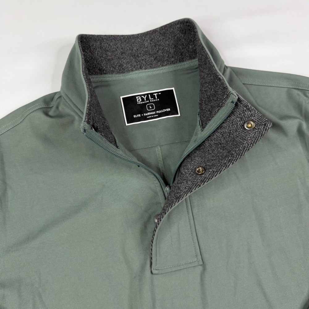 BYLT Elite Fairway Pullover Mens Large Green Quarter Snap Mock Neck Side Vents